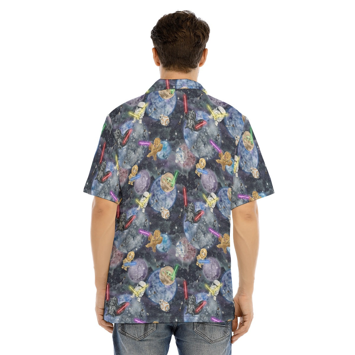 Watercolor Cosmic Battle - Men's Hawaiian Button Up Shirt