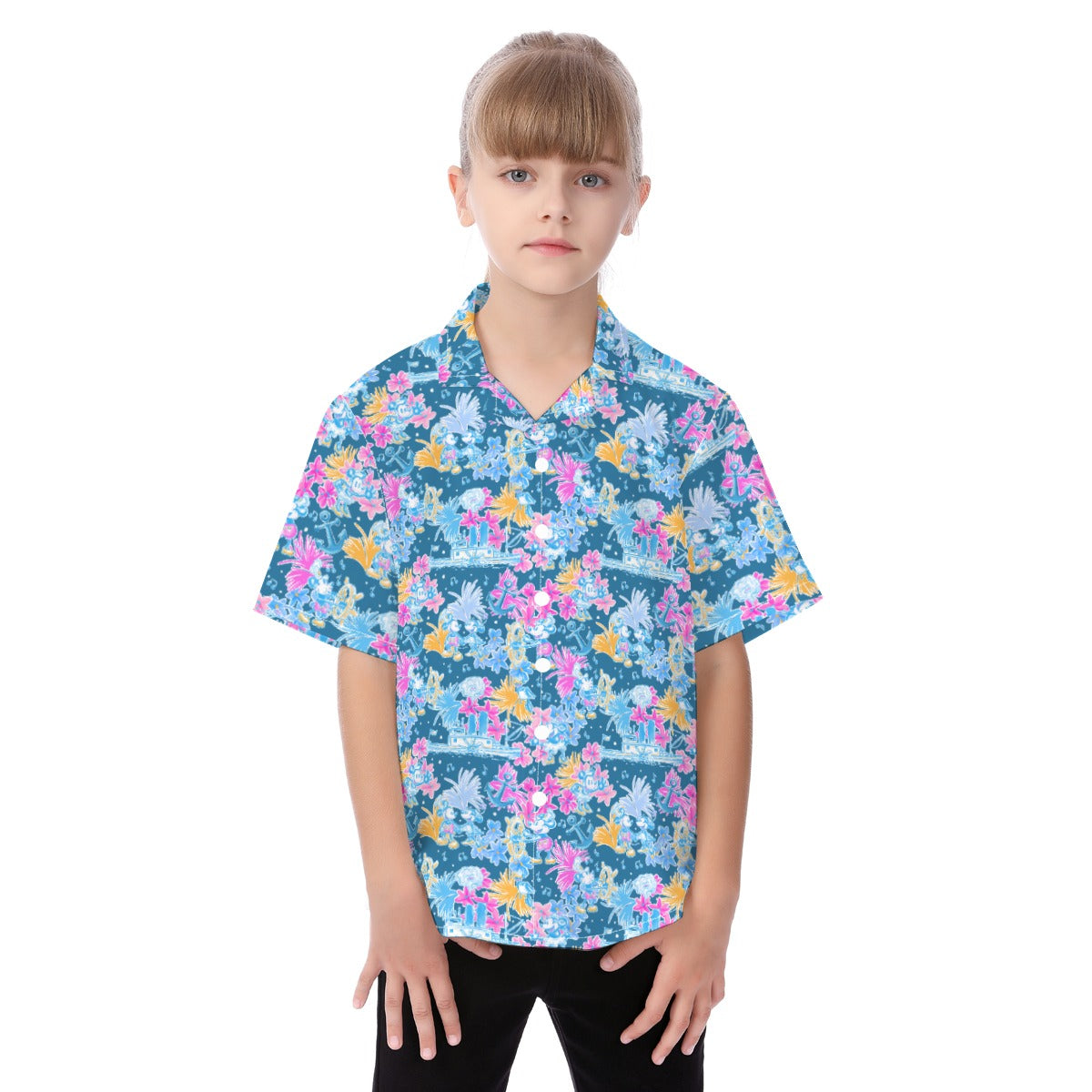Bright Tropical Whimsy - Vintage Steamboat Captain - Kid's Hawaiian Button Up Shirt