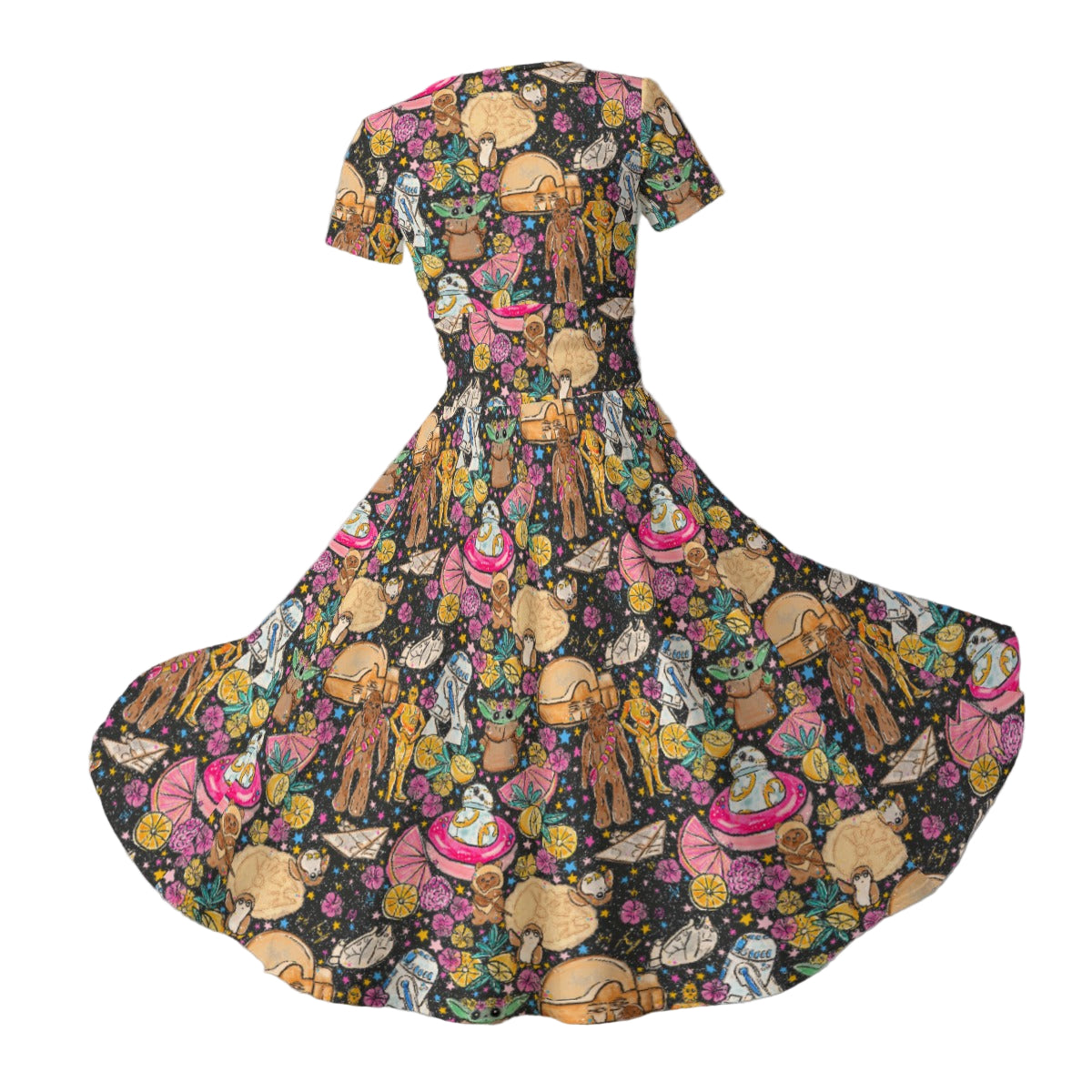 Tropical Space Squad - Women's V-Neck Ruched Midi Dress