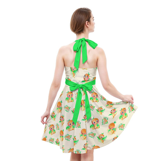 Citrus Charm Bird - Women's Halter Vintage Pocket Dress