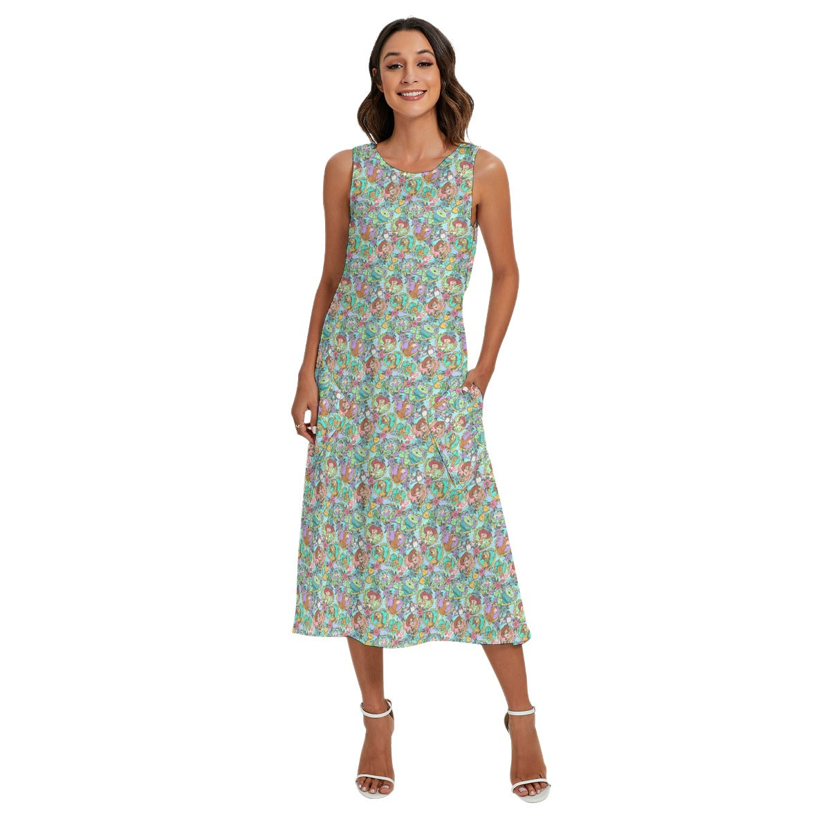 Tattoo Hearts Space Cowboys & Friends - Women’s Diagonal Pocket Midi Dress
