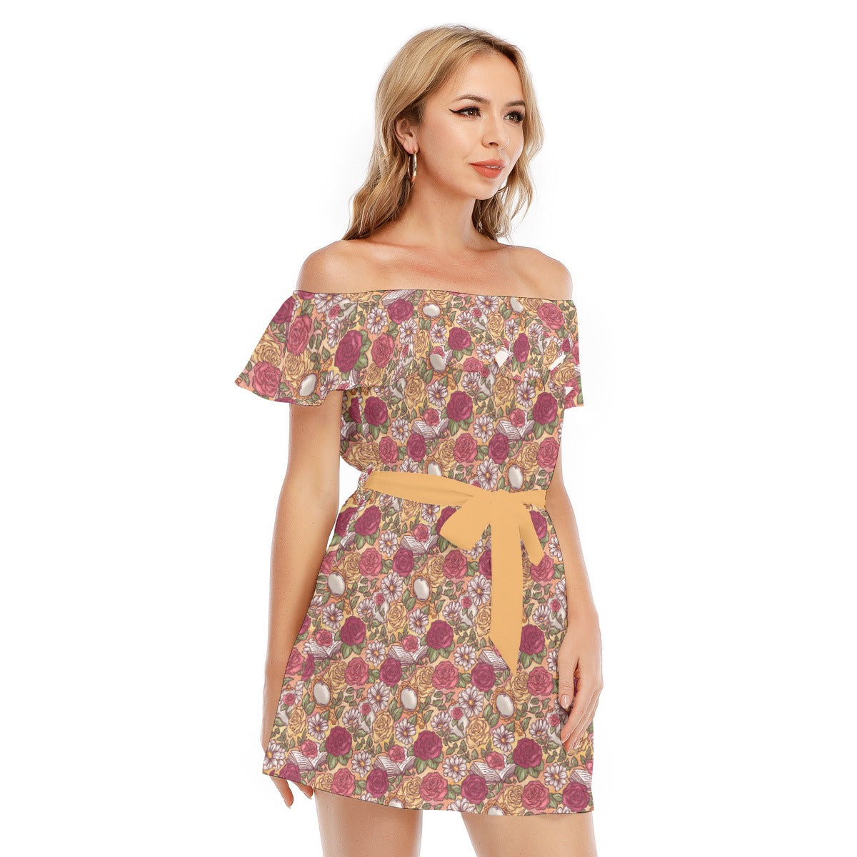 Fairytale Florals – Timeless Tale Blooms - Women's Off-shoulder Ruffle Dress