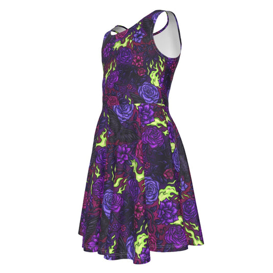Fairytale Florals - Dark Enchantress - Kid's Sleeveless Skater Dress