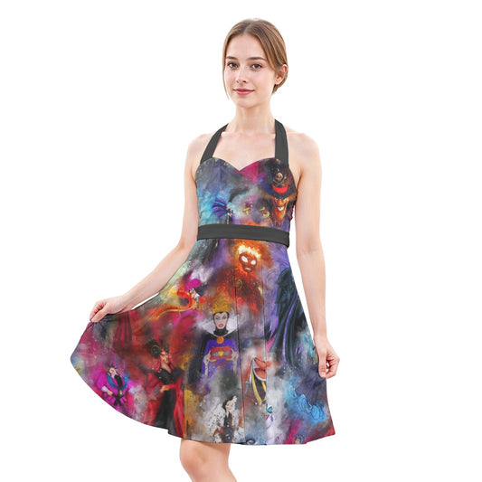 Watercolor Wicked Villains - Women's Halter Vintage Pocket Dress