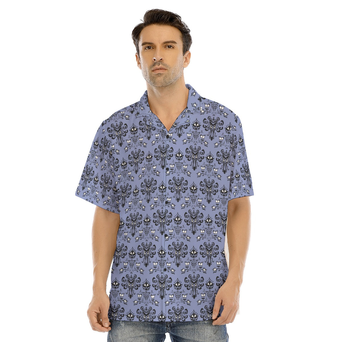 Spooky Mansion Wallpaper- Men's Hawaiian Button Up Shirt