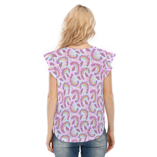 Monarch Butterflies & Rainbows - Women’s Flutter Sleeve Top