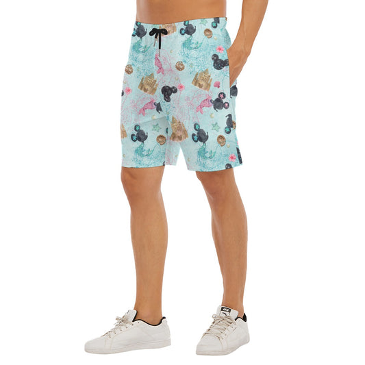 Watercolor Mermaid Mouse Ears - Men’s Pocket Beach Shorts