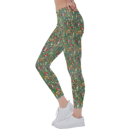 Orange Bird & Tiki Friends - Women's Yoga Leggings