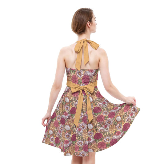 Fairytale Florals – Timeless Tale Blooms - Women's Halter Vintage Pocket Dress