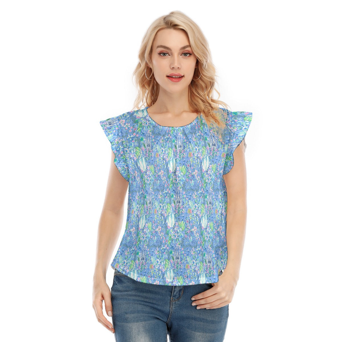 Bright Tropical Princess - Royal Beach Day - Women’s Flutter Sleeve Top