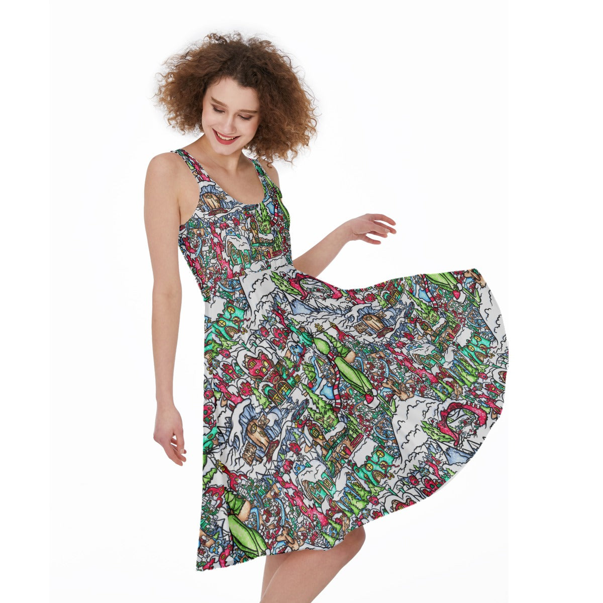 Whimsical Village Winter Wonderland - Pocket Midi Skater Dress
