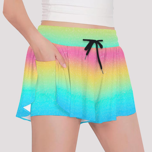 Rainbow Ombre - Girls’ Flowy Pocket Shorts