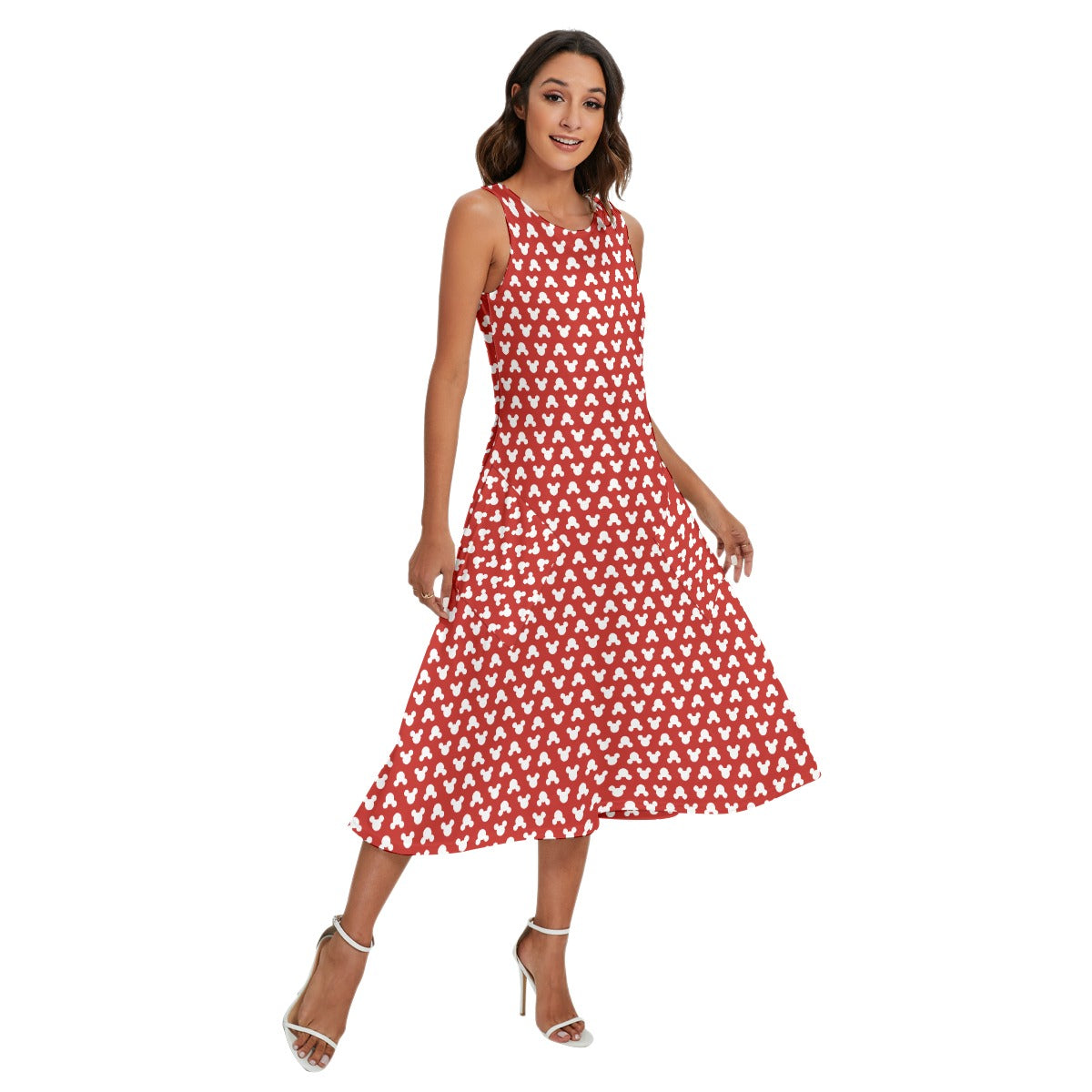 Playful Polka Dot Ears Red - Women’s Diagonal Pocket Midi Dress