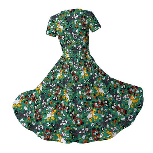 Beloved Couple as Spooky Pair - Women's V-Neck Ruched Midi Dress