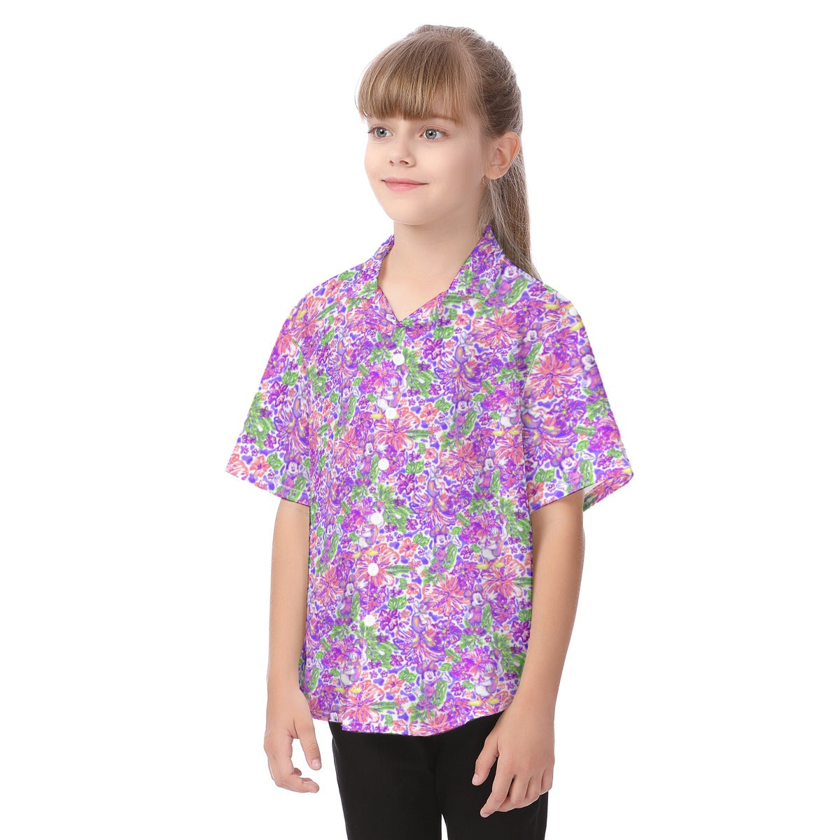 Tropical Splash Vibes - Iconic Crewends - Kid's Hawaiian Button Up Shirt