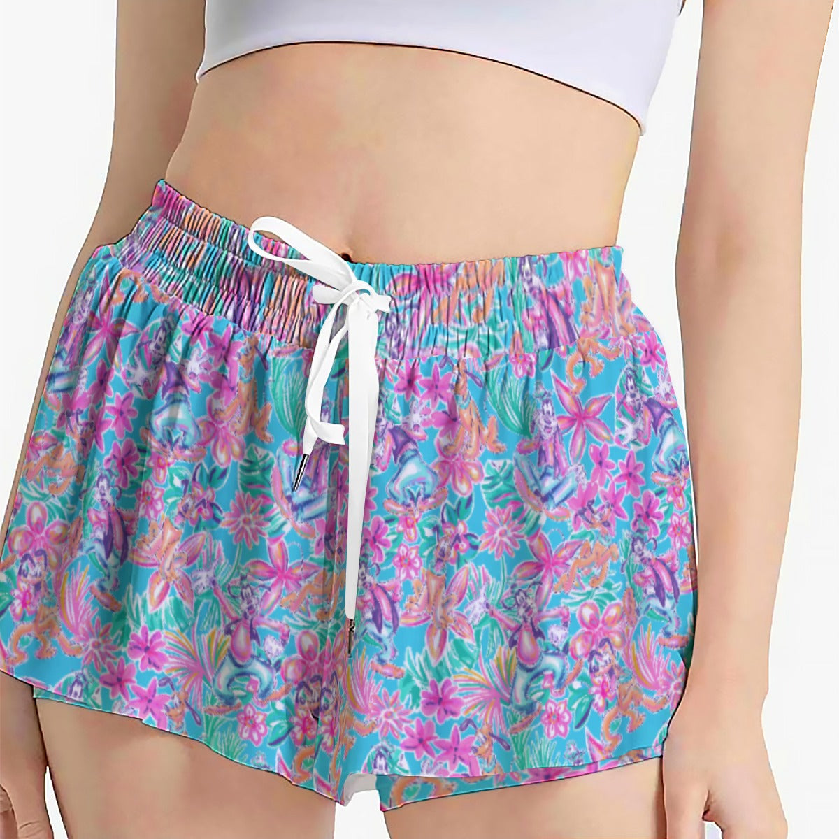 Tropical Bloom Fiesta - Playful Duoluto - Women's Flowy Pocket Shorts