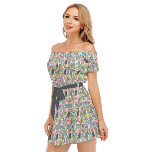 Tattoo Hearts Galactic Legends - Women's Off-shoulder Ruffle Dress