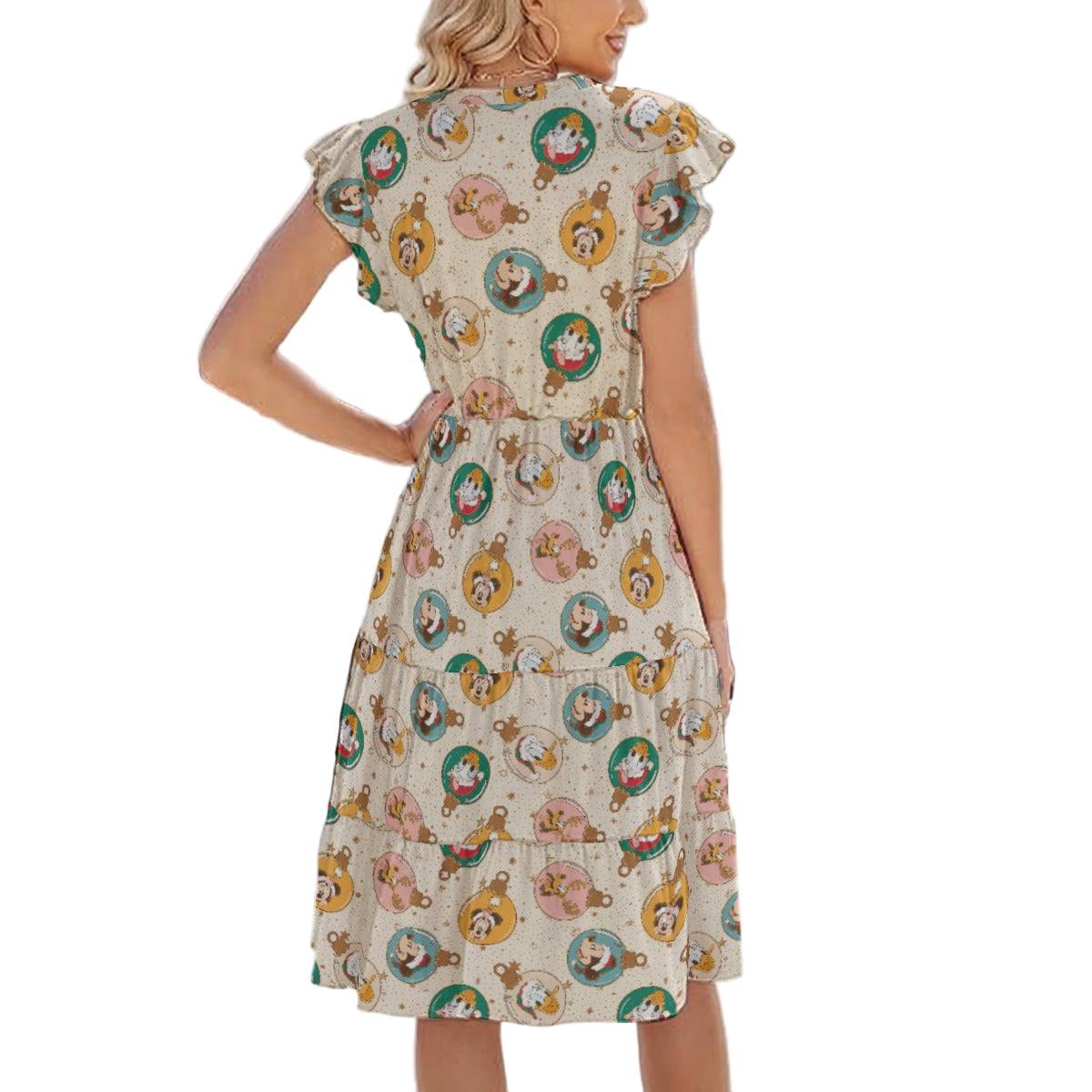Golden Holiday Baubles - Women's Tiered Pocket Midi Dress