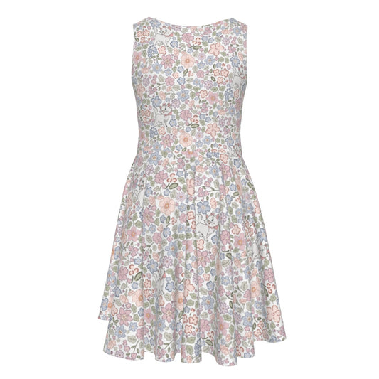 Springtime Kitten Garden Elegance - Kid's Sleeveless Skater Dress