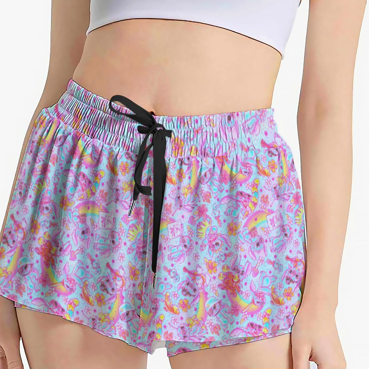 Neon Rainbow Mischief - Women's Flowy Pocket Shorts