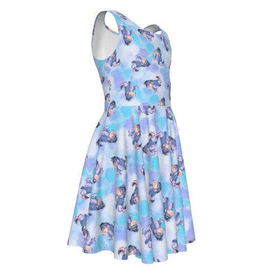 Watercolor Gentle Donkey - Kid's Sleeveless Skater Dress