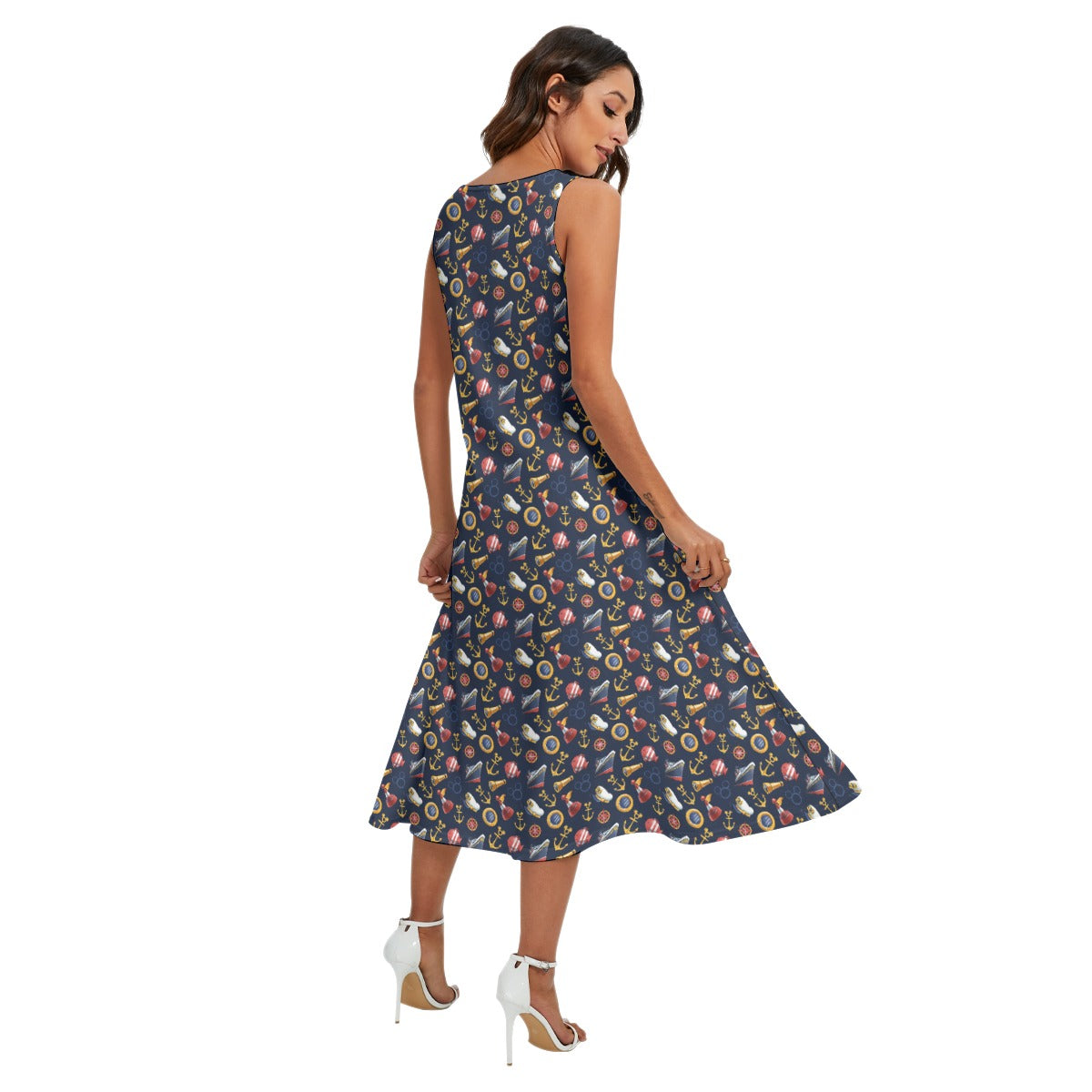 Cruise Mouse Ear Icons - Women’s Diagonal Pocket Midi Dress