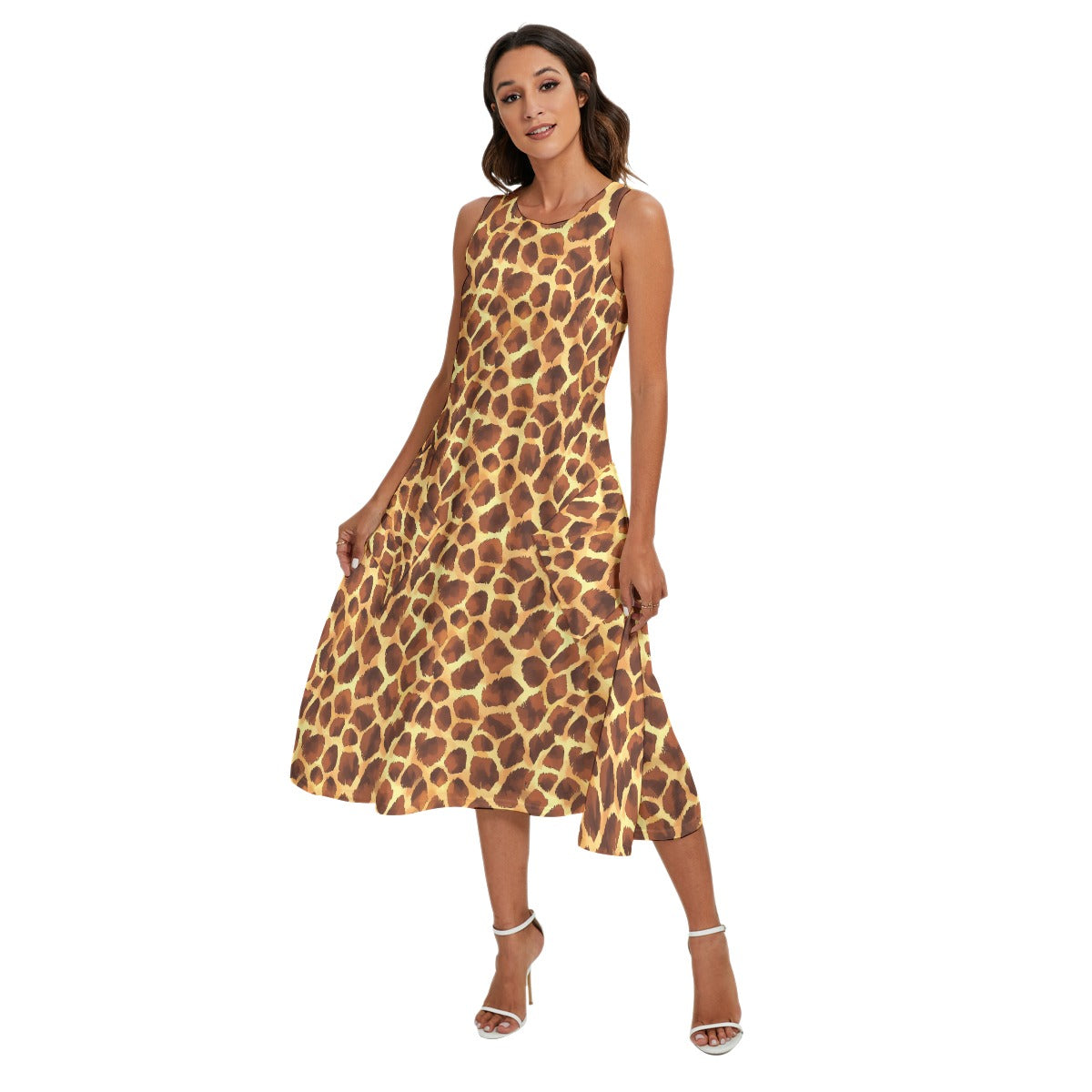 Animal Print - Giraffe - Women’s Diagonal Pocket Midi Dress