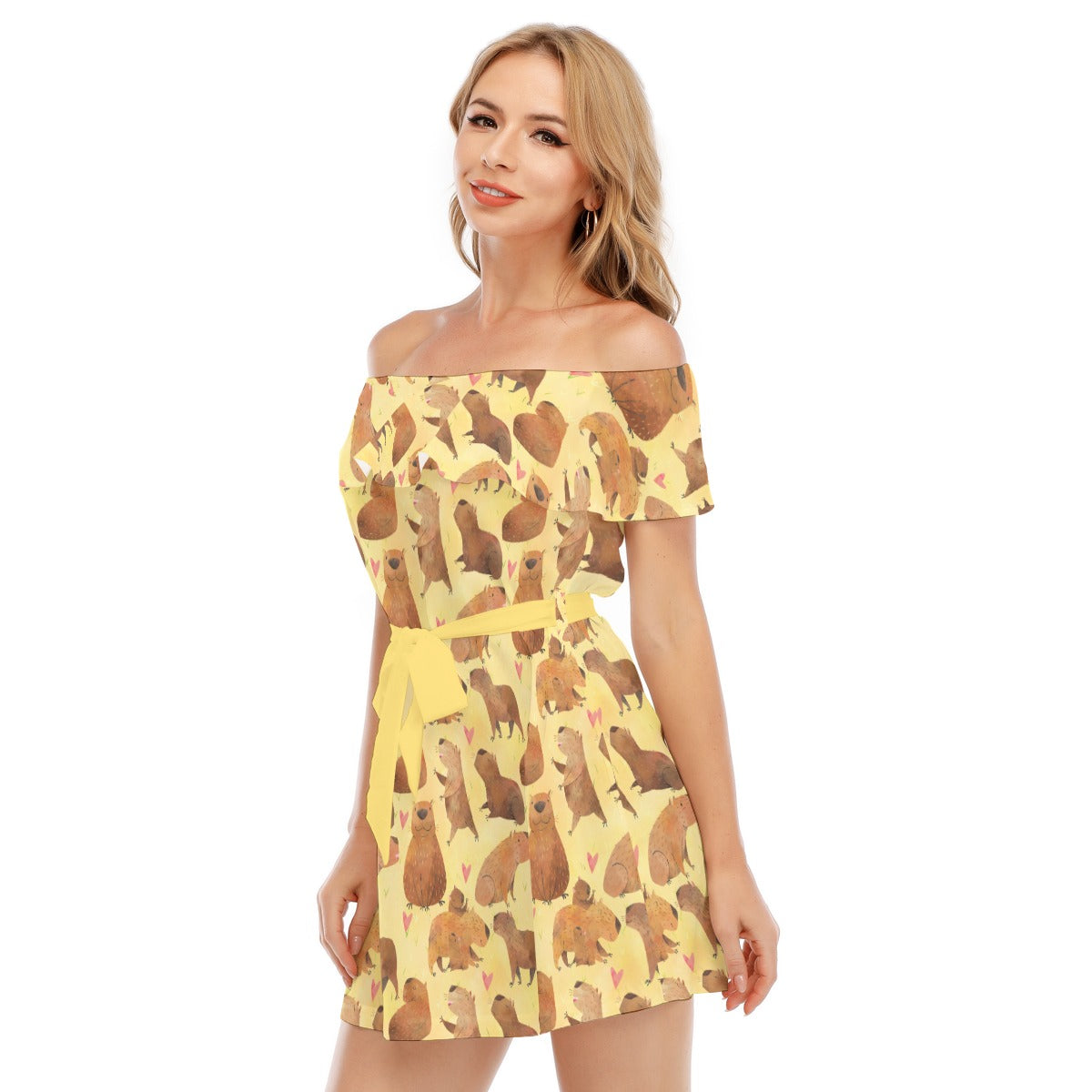 Capybara Love - Women's Off-shoulder Ruffle Dress