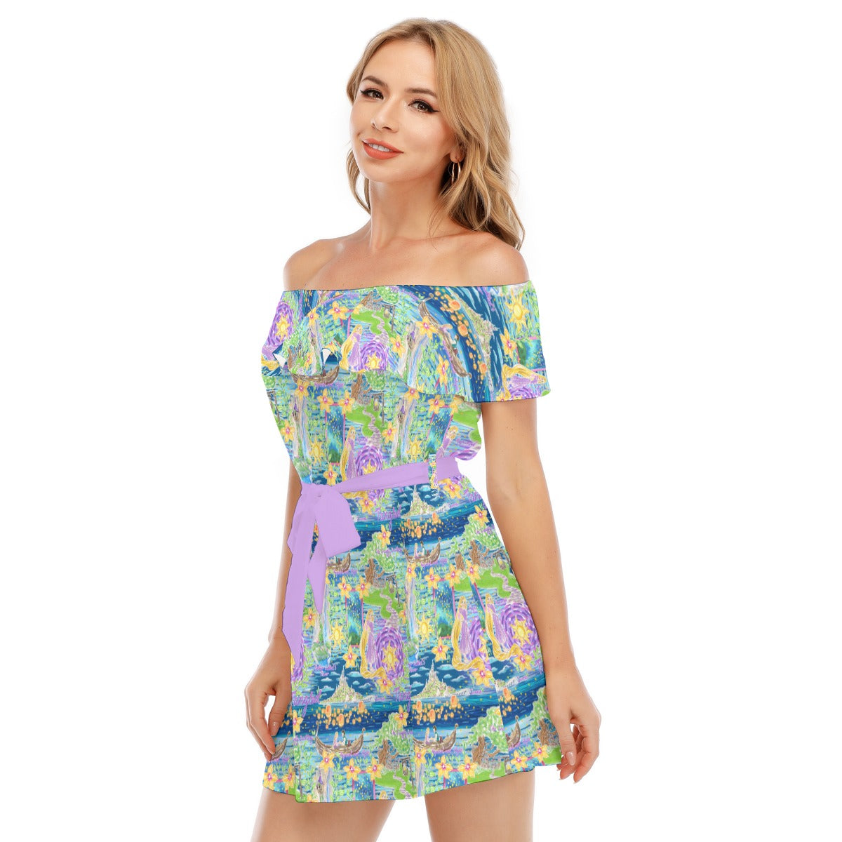 Lantern Festival Glow - Women's Off-shoulder Ruffle Dress