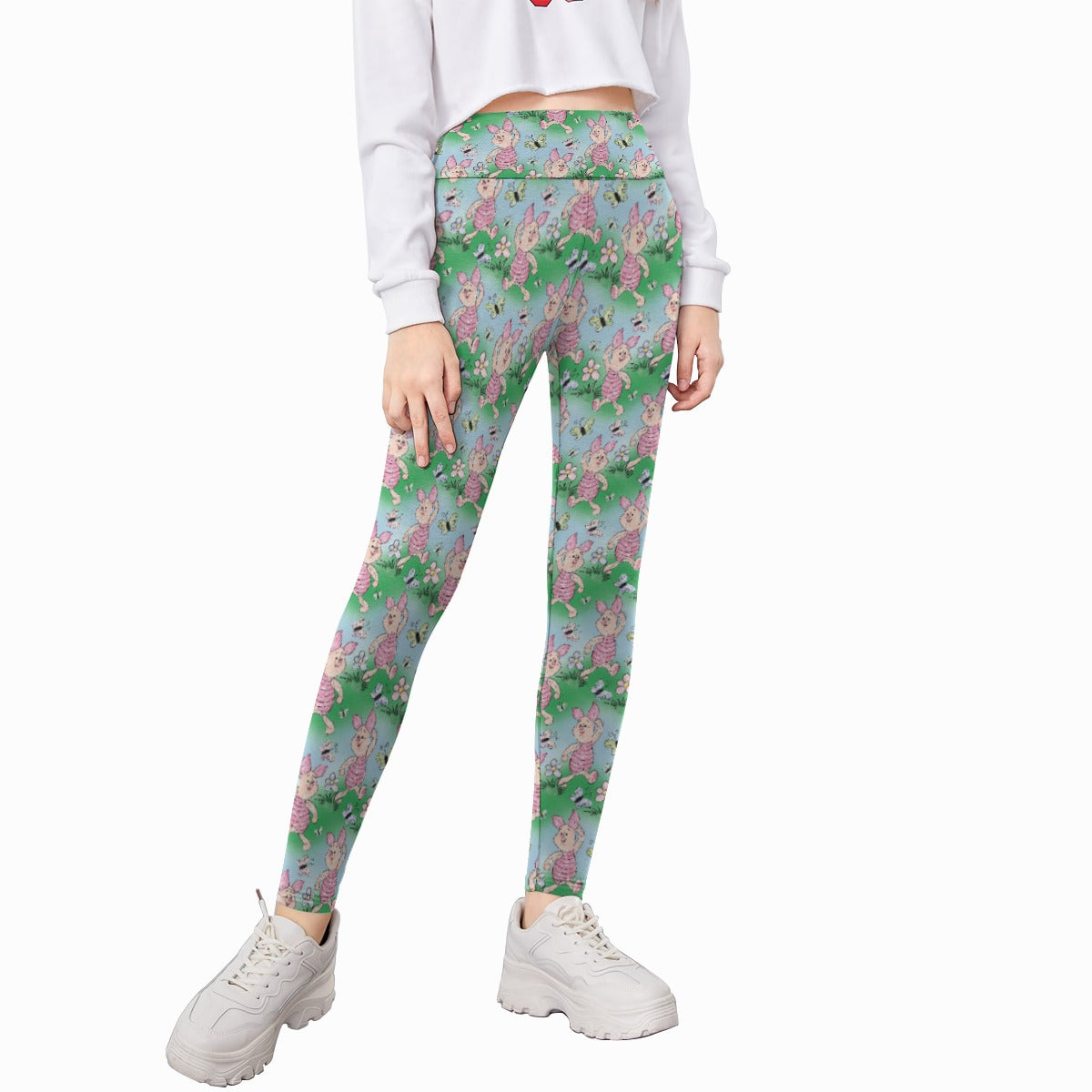 Sketched Shy Friend and Butterflies - Kid's Leggings