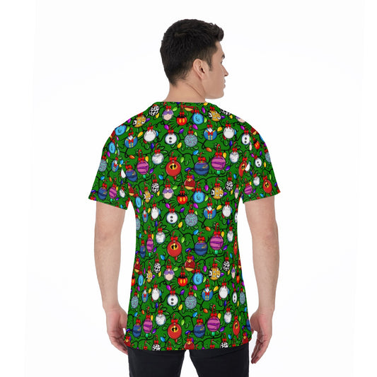 Festive Character Baubles on Green - Men's Short Sleeve T-Shirt