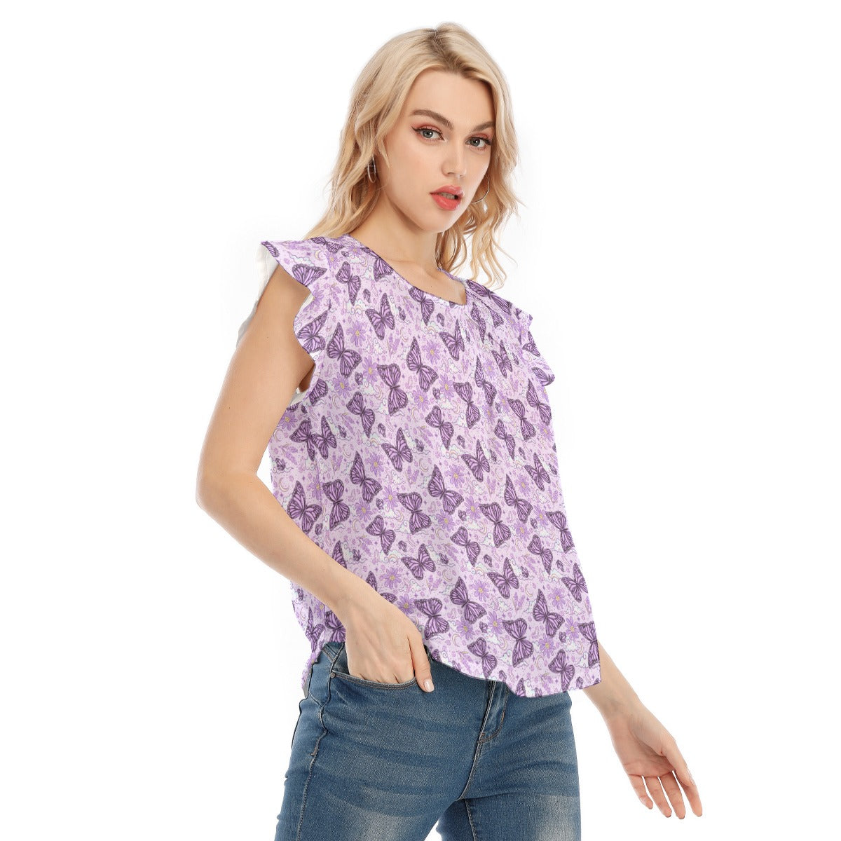 Lavender Butterflies - Women’s Flutter Sleeve Top