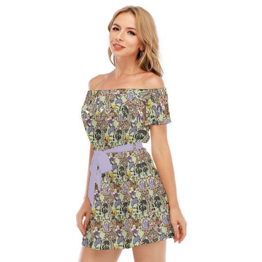 Emperor’s Chaotic Groove - Women's Off-shoulder Ruffle Dress