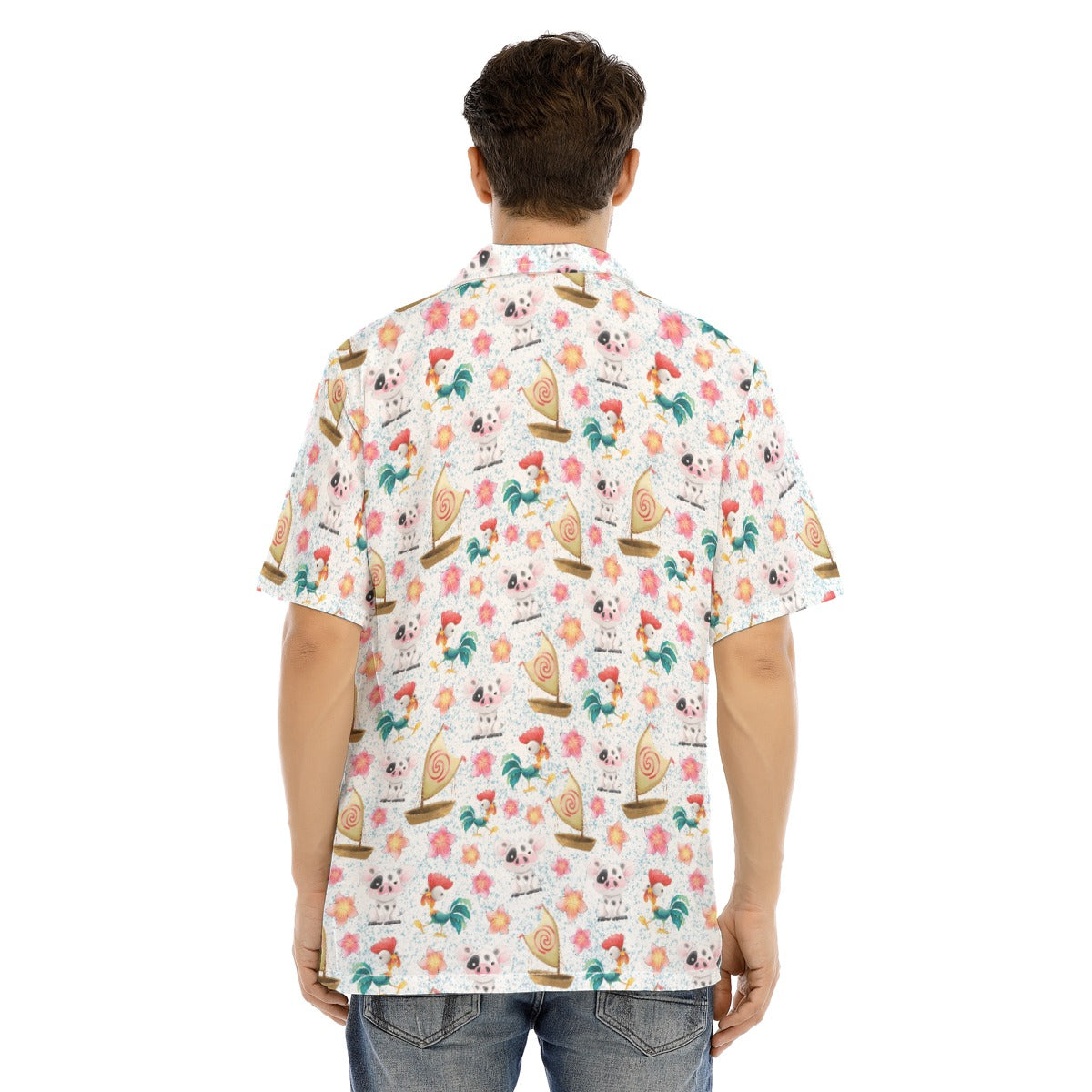 Island Pig & Rooster Duo - Men's Hawaiian Button Up Shirt