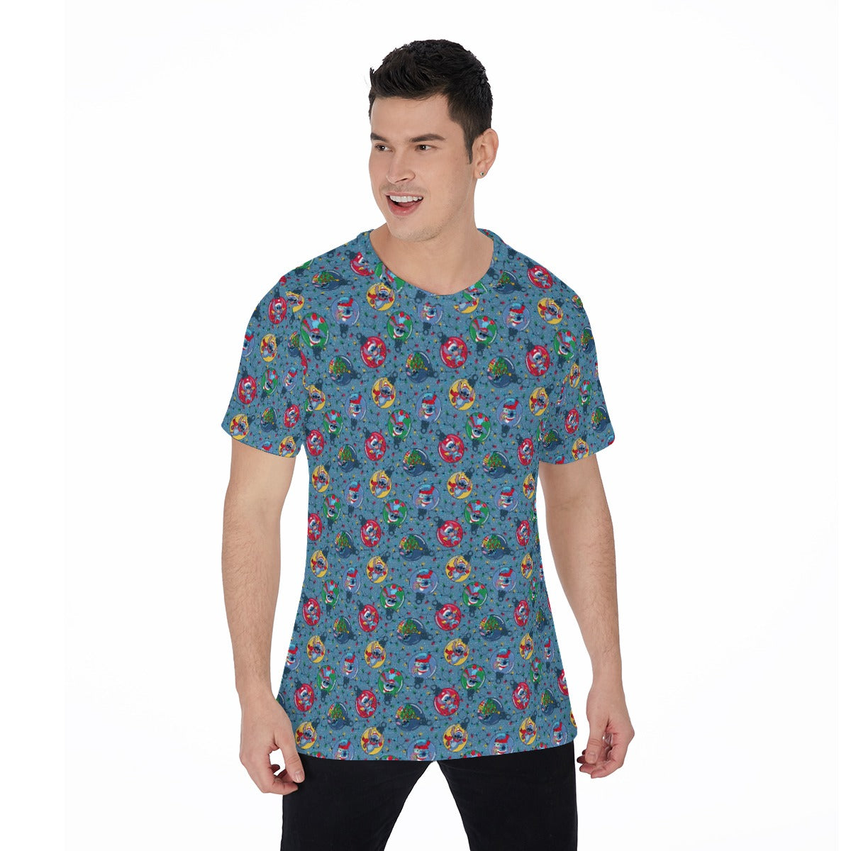 Holiday Baubles with Mischievous Blue Alien - Men's Short Sleeve T-Shirt