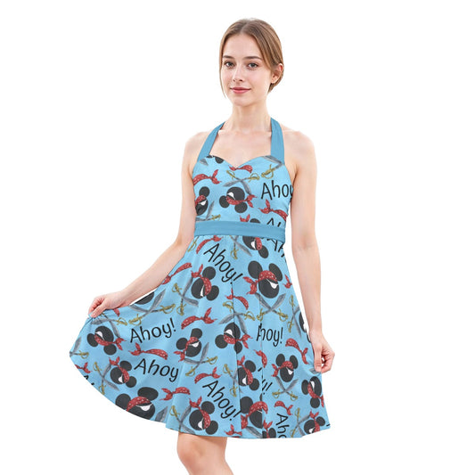 Pirate Mouse Ahoy! - Women's Halter Vintage Pocket Dress
