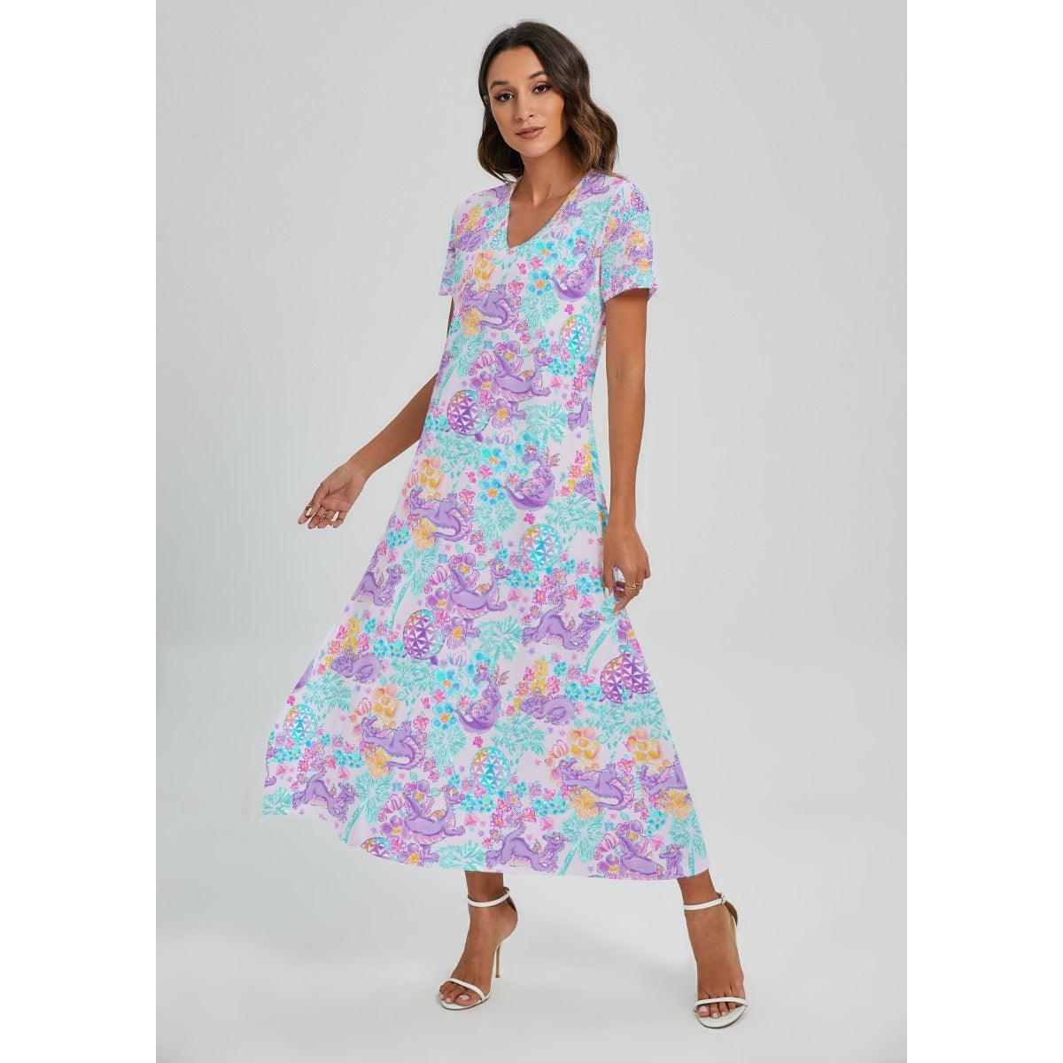 Purple Dragon Flower Power - Women's V-Neck Side Split Maxi Dress