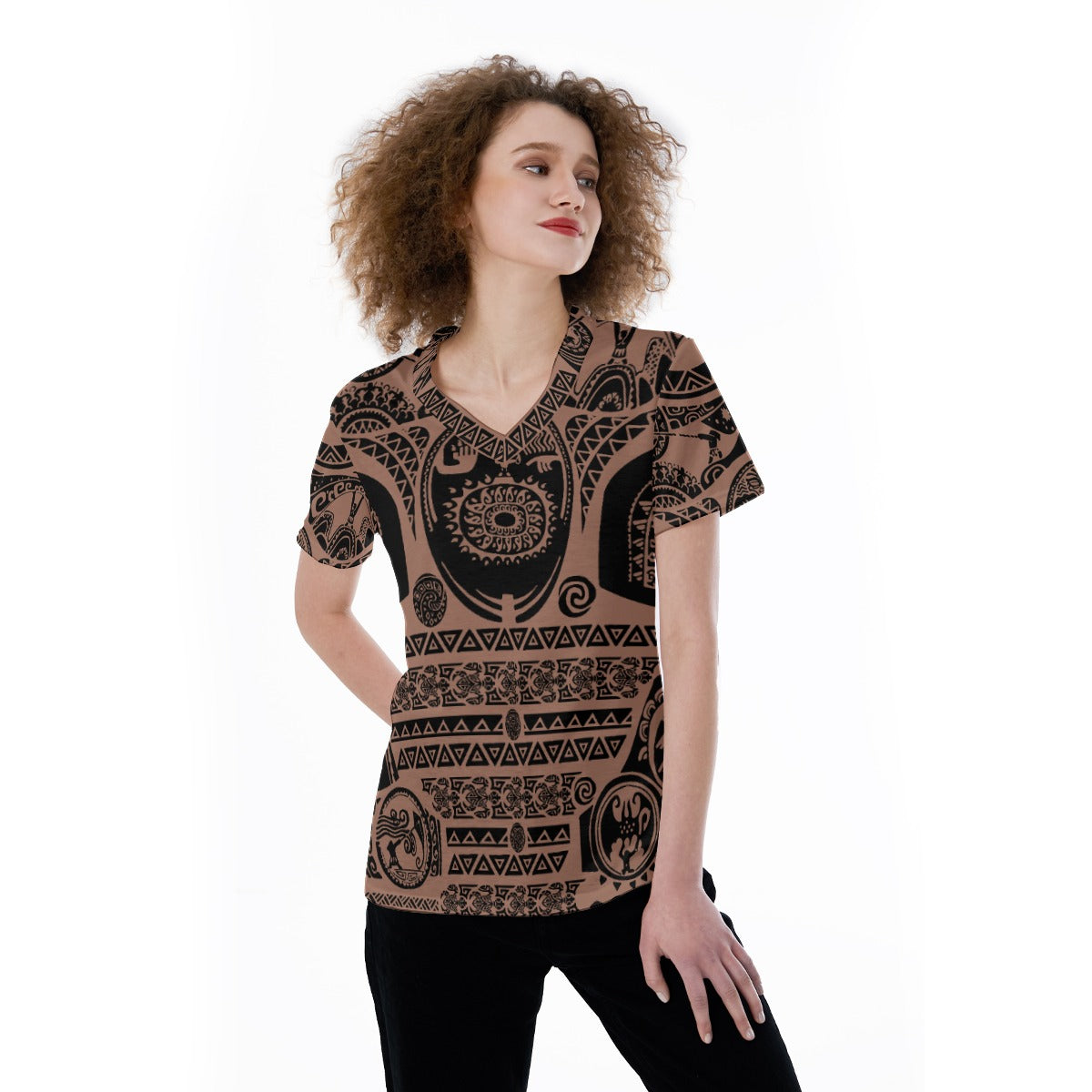 Polynesian Tattoo Motifs - Women's Short Sleeve V-Neck T-Shirt
