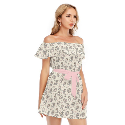 Bouncy Bunny Bliss - Women's Off-shoulder Ruffle Dress