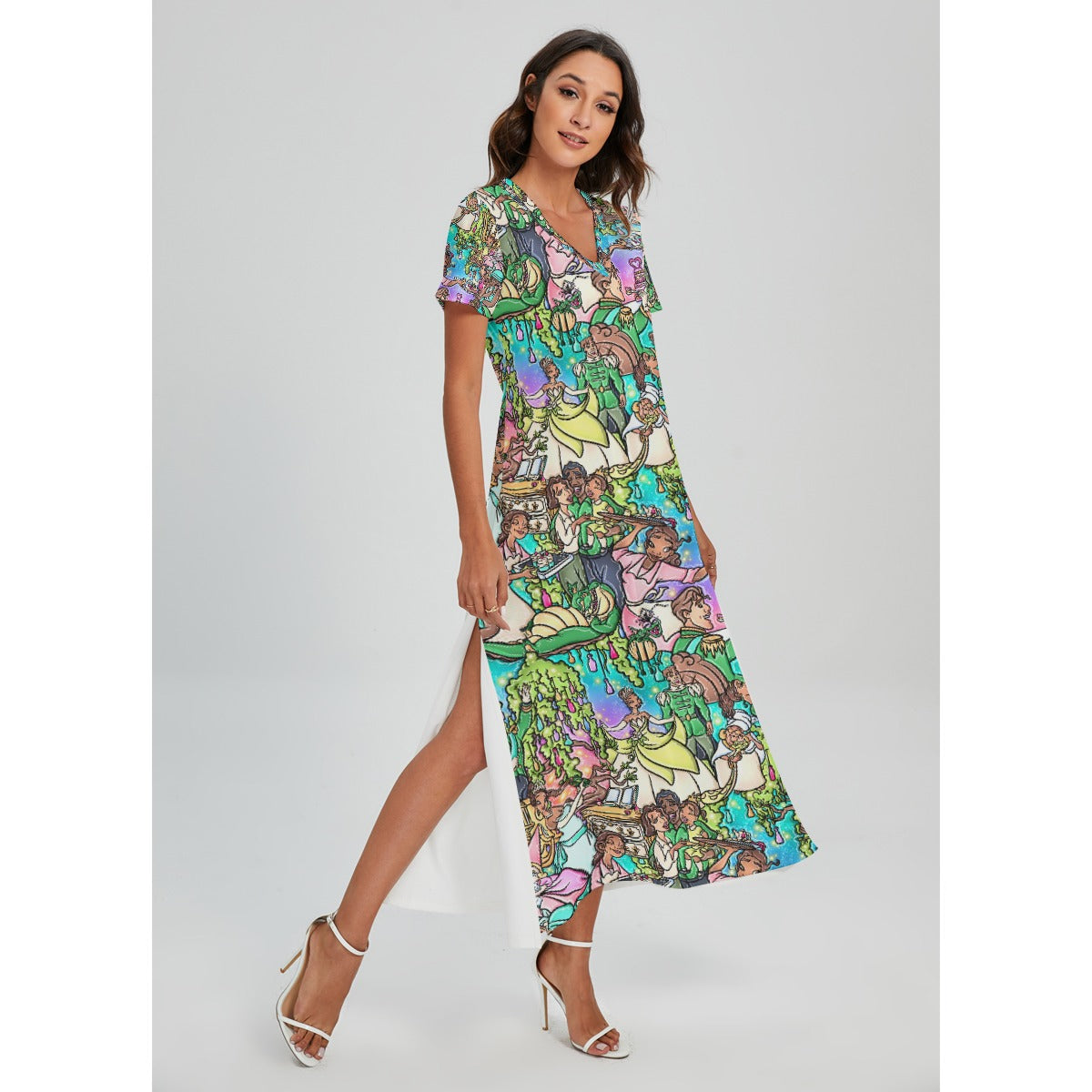 Bayou Princess Storybook Scenes - Women's V-Neck Side Split Maxi Dress