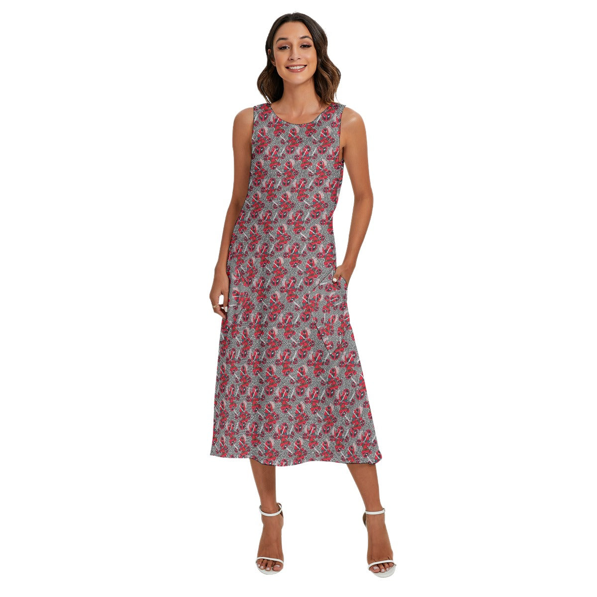Superhero Stitch - Red Masked Hero - Women’s Diagonal Pocket Midi Dress