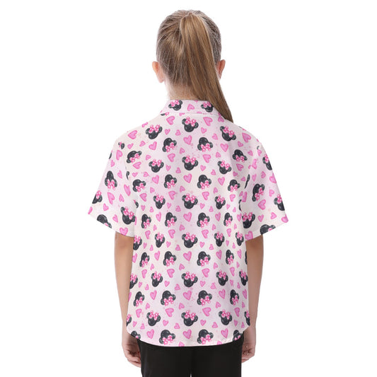 Watercolor Pink Bow Mouse Ears - Kid's Hawaiian Button Up Shirt