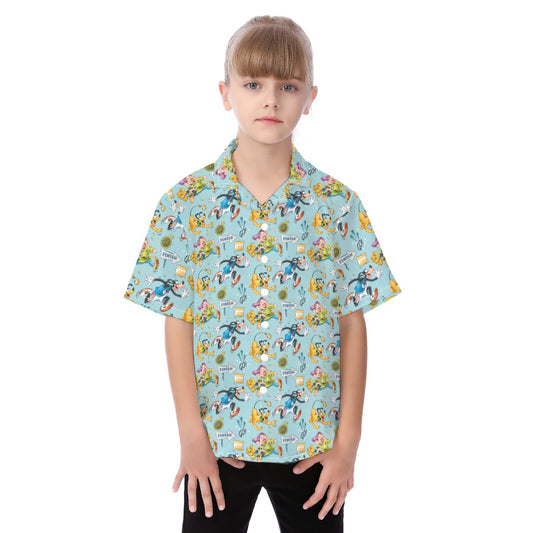 Cheerful Race Day Dashers - Kid's Hawaiian Button Up Shirt