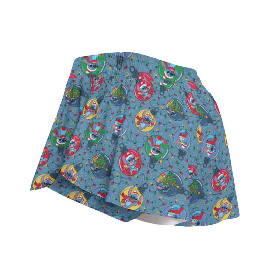 Holiday Baubles with Mischievous Blue Alien - Women's Flowy Pocket Shorts