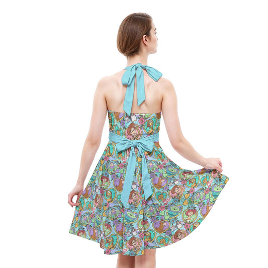 Tattoo Hearts Space Cowboys & Friends - Women's Halter Vintage Pocket Dress