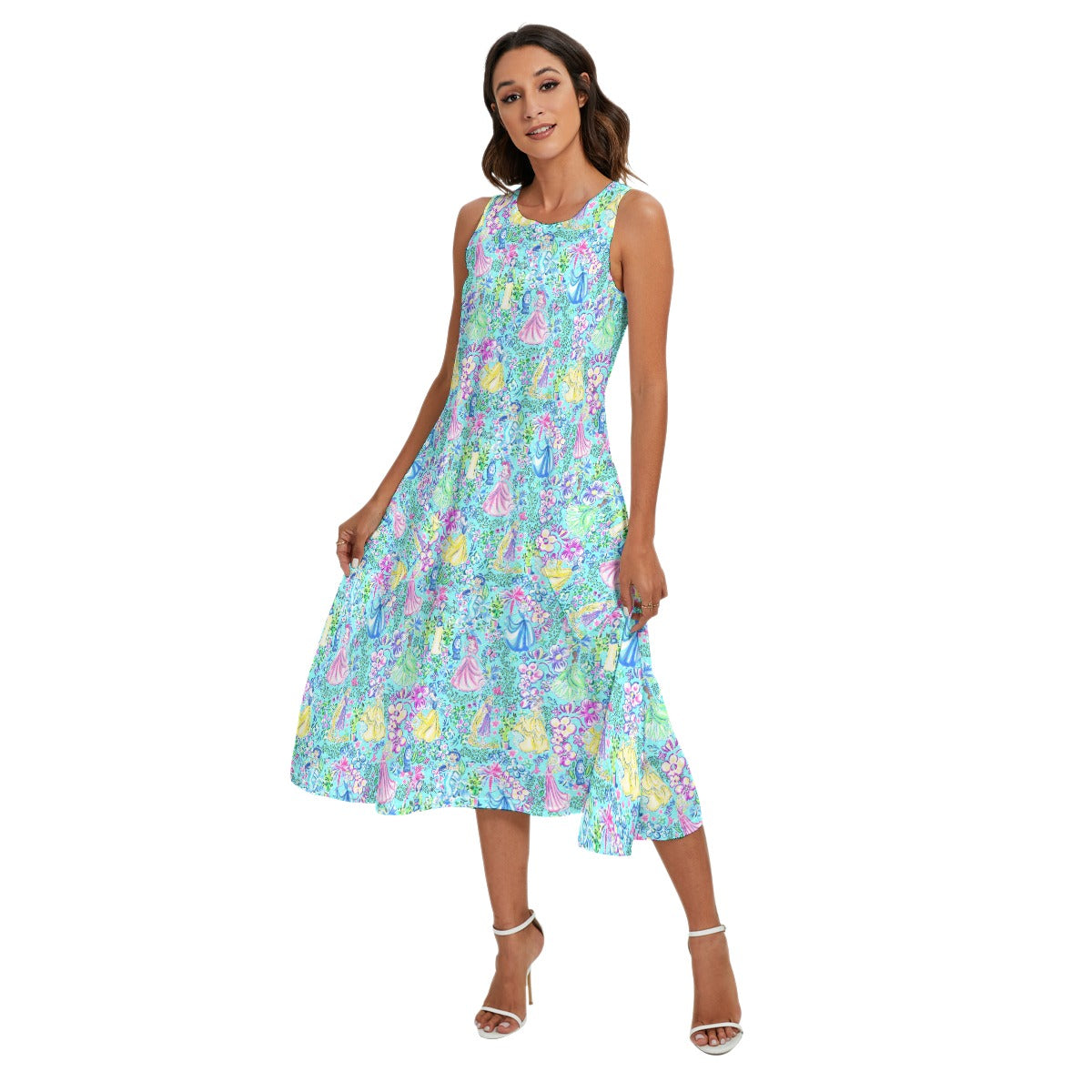 Bright Tropical Princess - Royal Garden Mashup - Women’s Diagonal Pocket Midi Dress