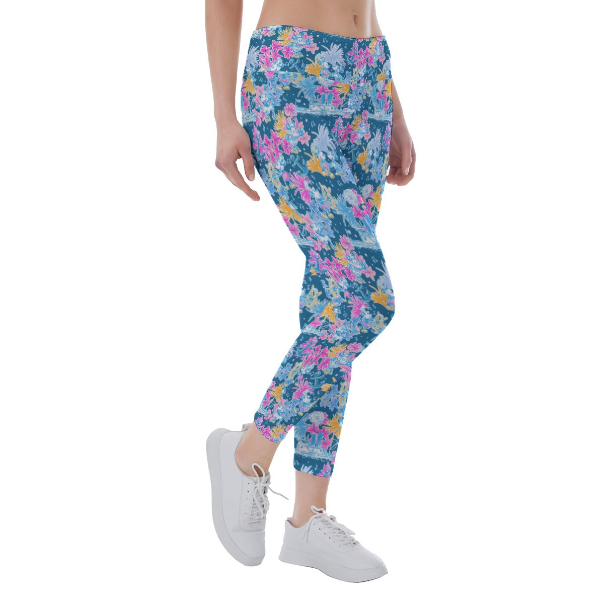 Bright Tropical Whimsy - Vintage Steamboat Captain - Women's Yoga Leggings