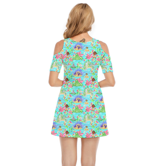 Tropical Island Paradise - Women's Cold Shoulder Cotton Dress