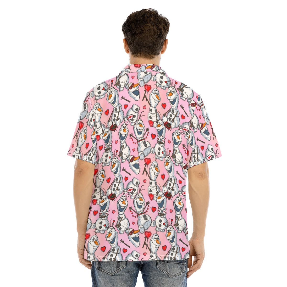 Sketched Snowman Valentine’s Day - Men's Hawaiian Button Up Shirt