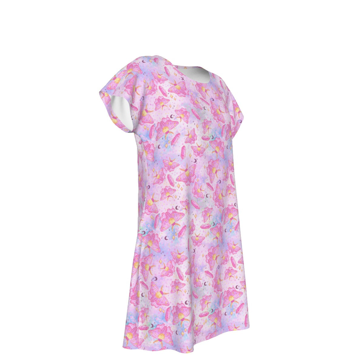 Pink Crystal Lunar Moths - Women's T-Shirt Dress